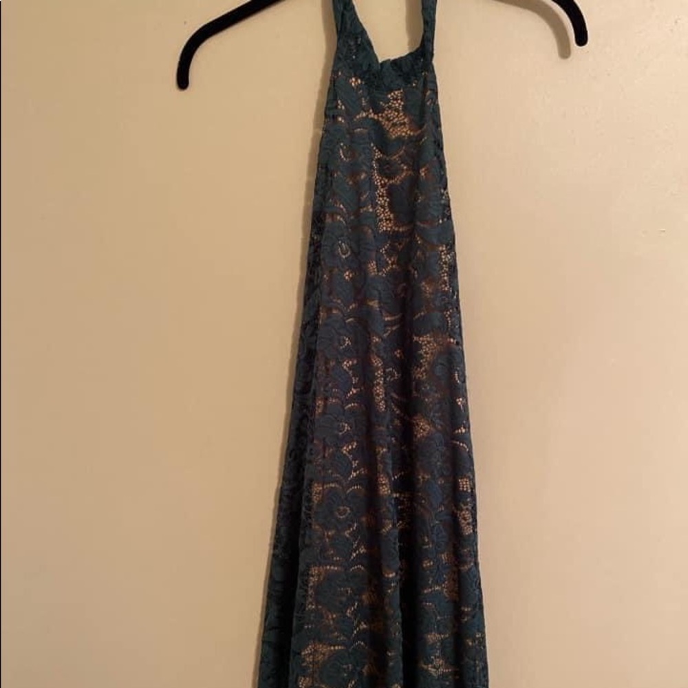 Cotton candy brand nude and green halter lace dress!